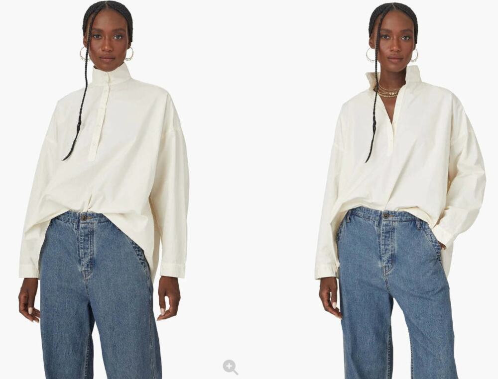 Xirena Tesse Top Poplin Cotton Oversized Henley Pleat Button S Small Lagenlook